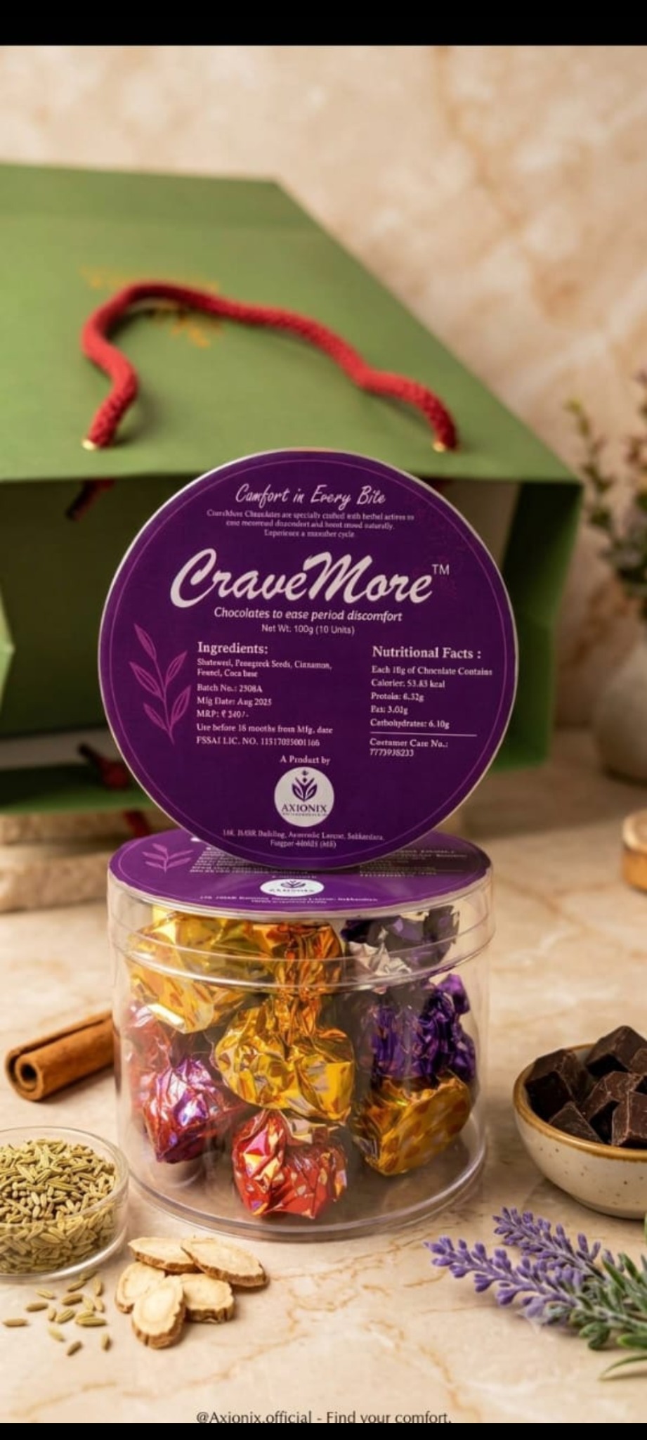 Crave More dark chocolate product by Axionix